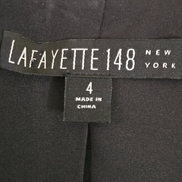 Lafayette 148 Herringbone Wool Slight Asymmetric Gray Blazer Size 4 - Picture 5 of 6